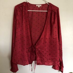 Nasty gal burgundy polka dot tie front top